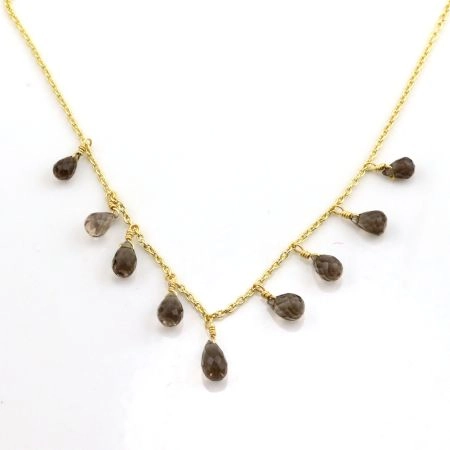 Smoky Drop stone necklace, Brass with 22k gold plated necklace, Handmade jewelry
